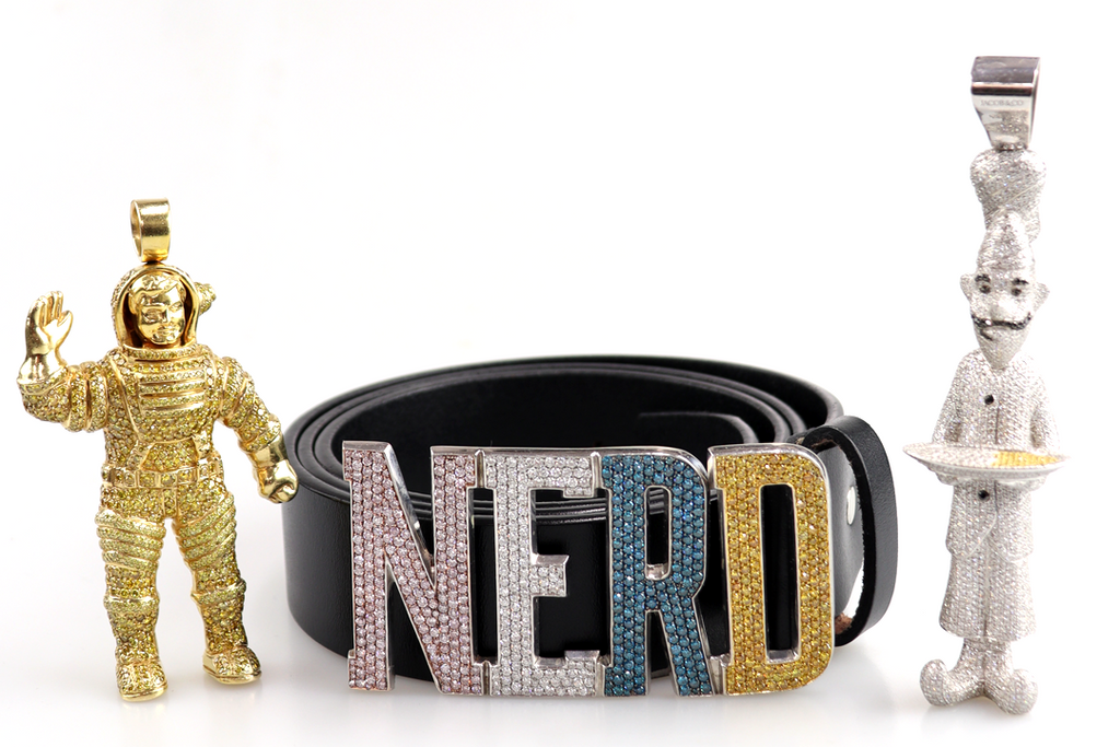 N.E.R.D. White Gold & Multi Color Diamond Belt Buckle