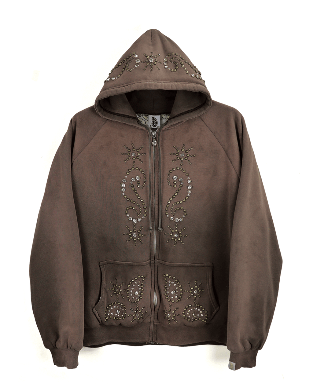 Double Face Paisley Zip Stud Hoodie