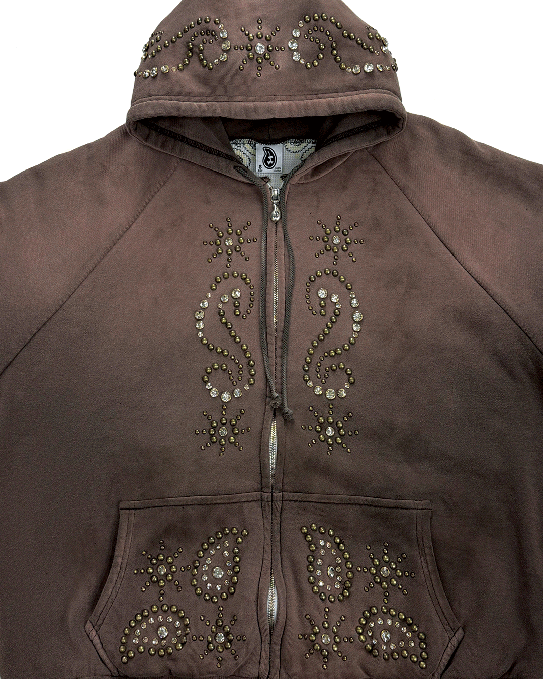 Double Face Paisley Zip Stud Hoodie