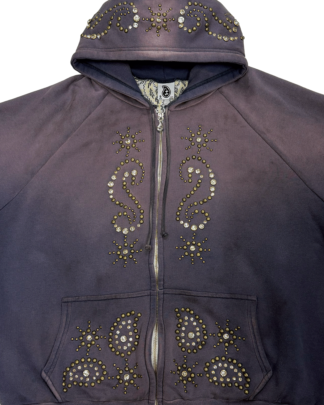 Double Face Paisley Zip Stud Hoodie