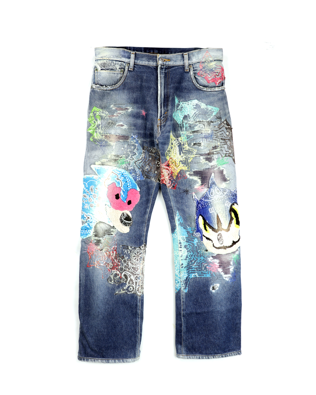No.723 Meme Glitch Toon Damaged Denim Jeans
