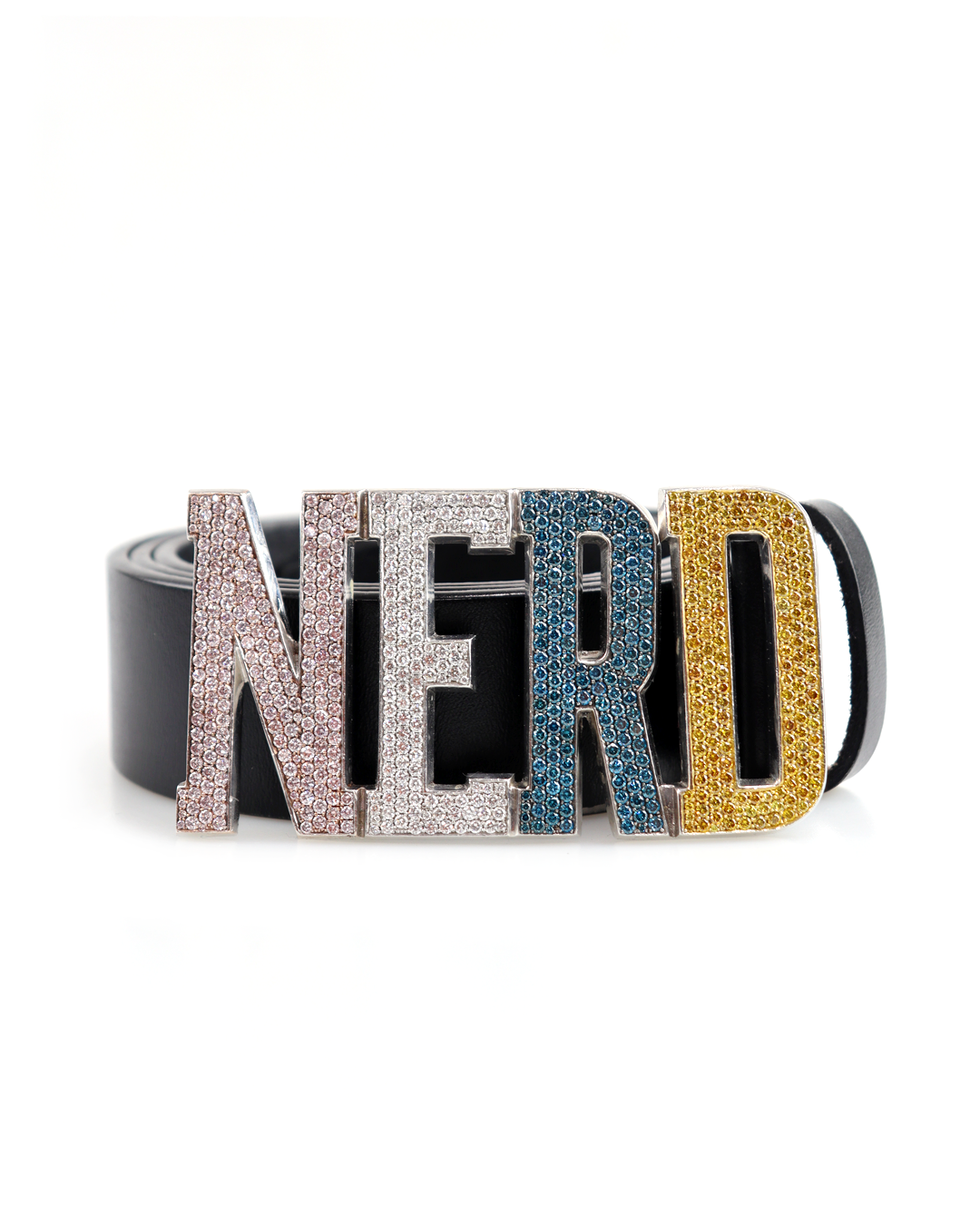 N.E.R.D. White Gold & Multi Color Diamond Belt Buckle