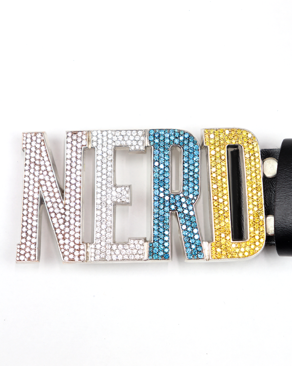 N.E.R.D. White Gold & Multi Color Diamond Belt Buckle