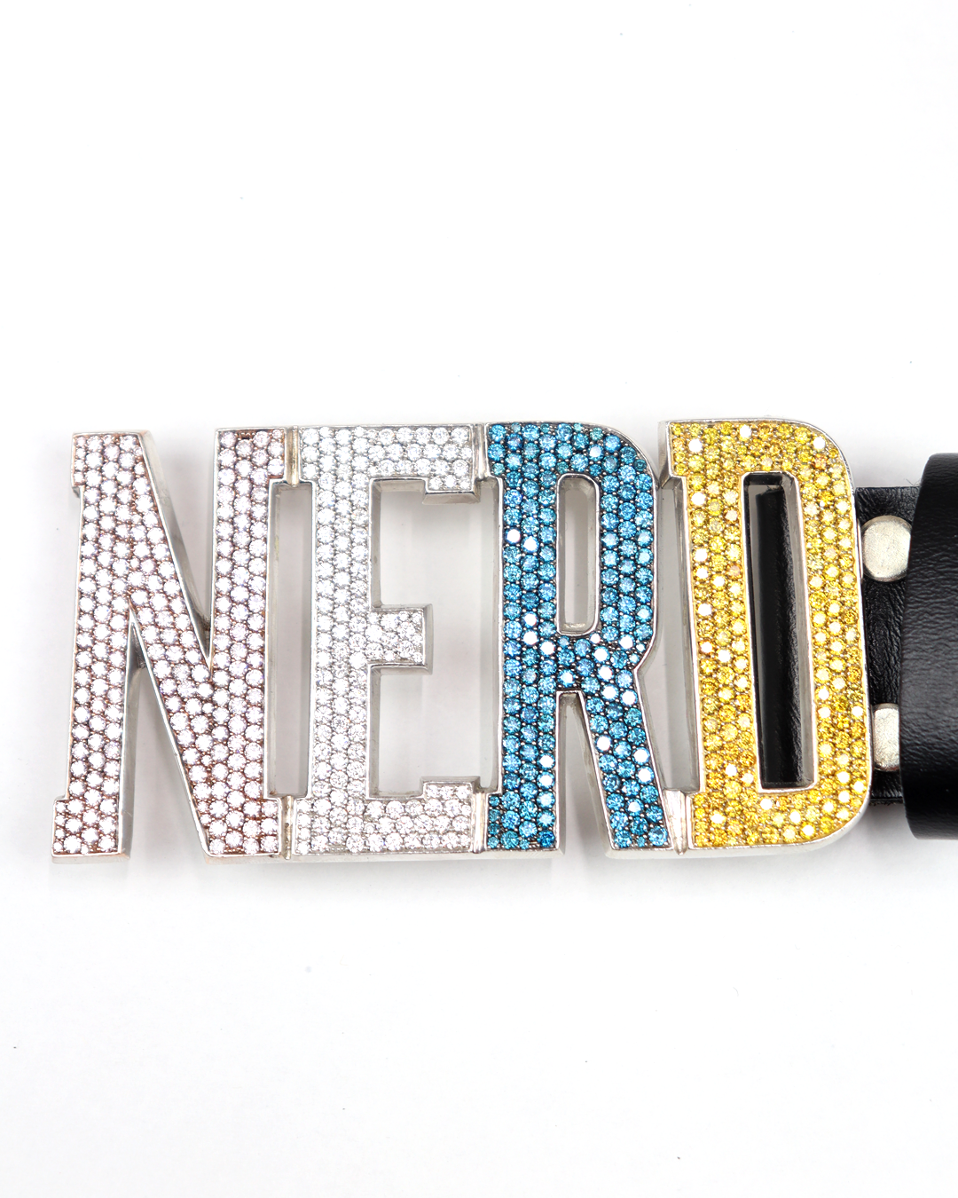 N.E.R.D. White Gold & Multi Color Diamond Belt Buckle