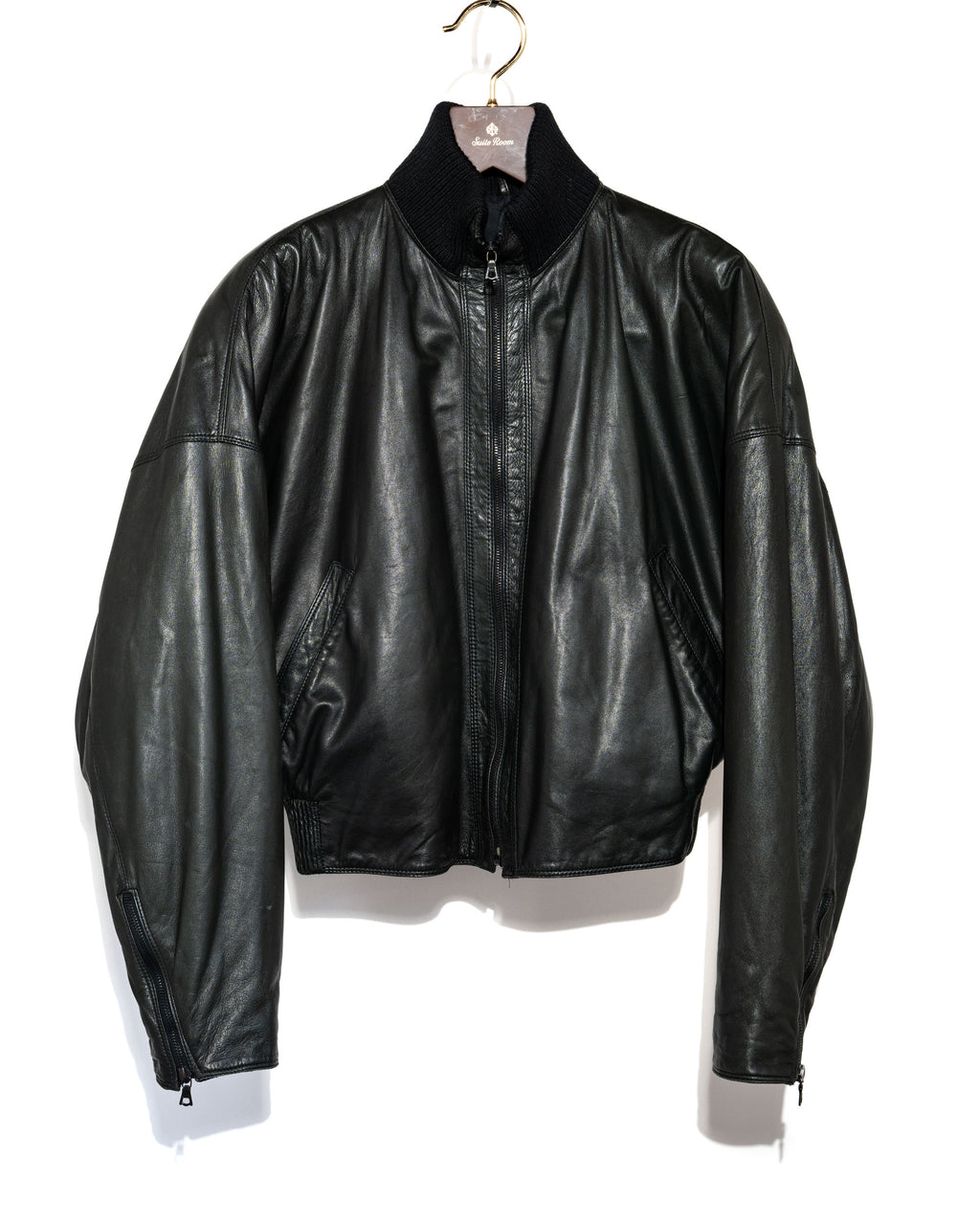 Dolman Sleeve Leather Bomber Jacket
