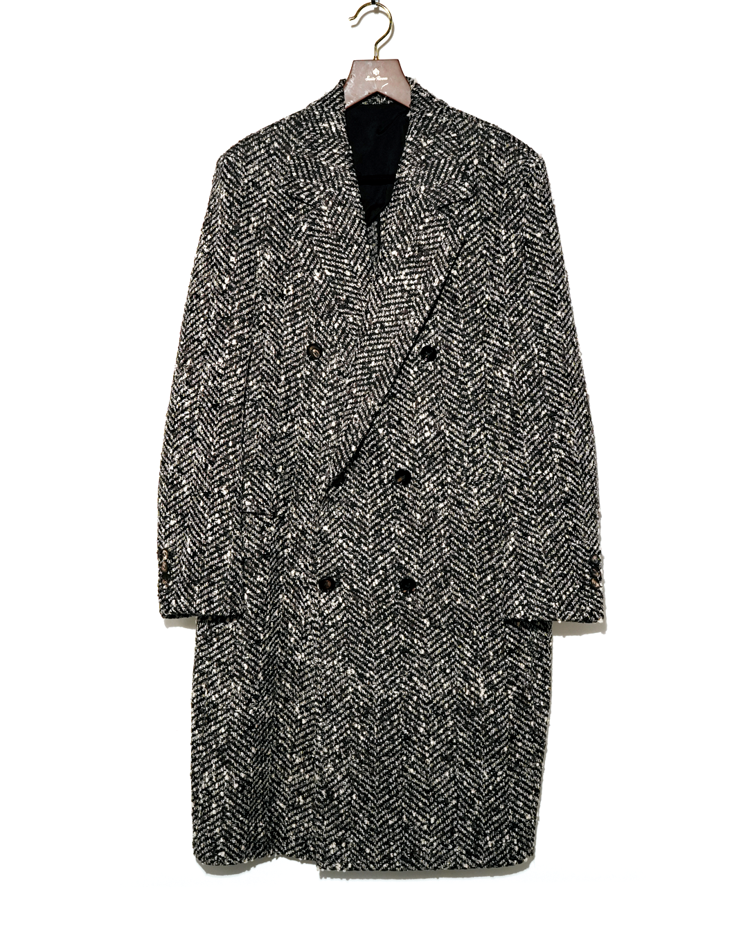 Herringbone Tweed Double-Breasted Coat