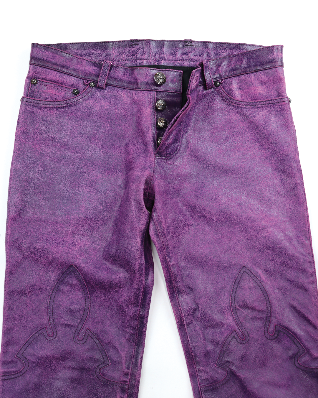 Flare Knee Crack Leather Pants