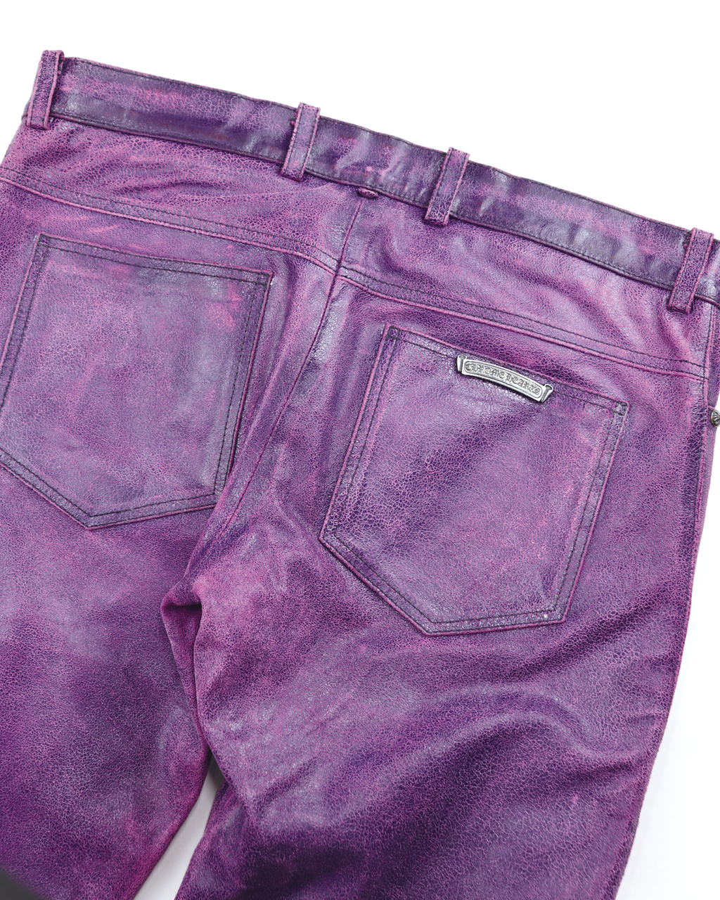Flare Knee Crack Leather Pants
