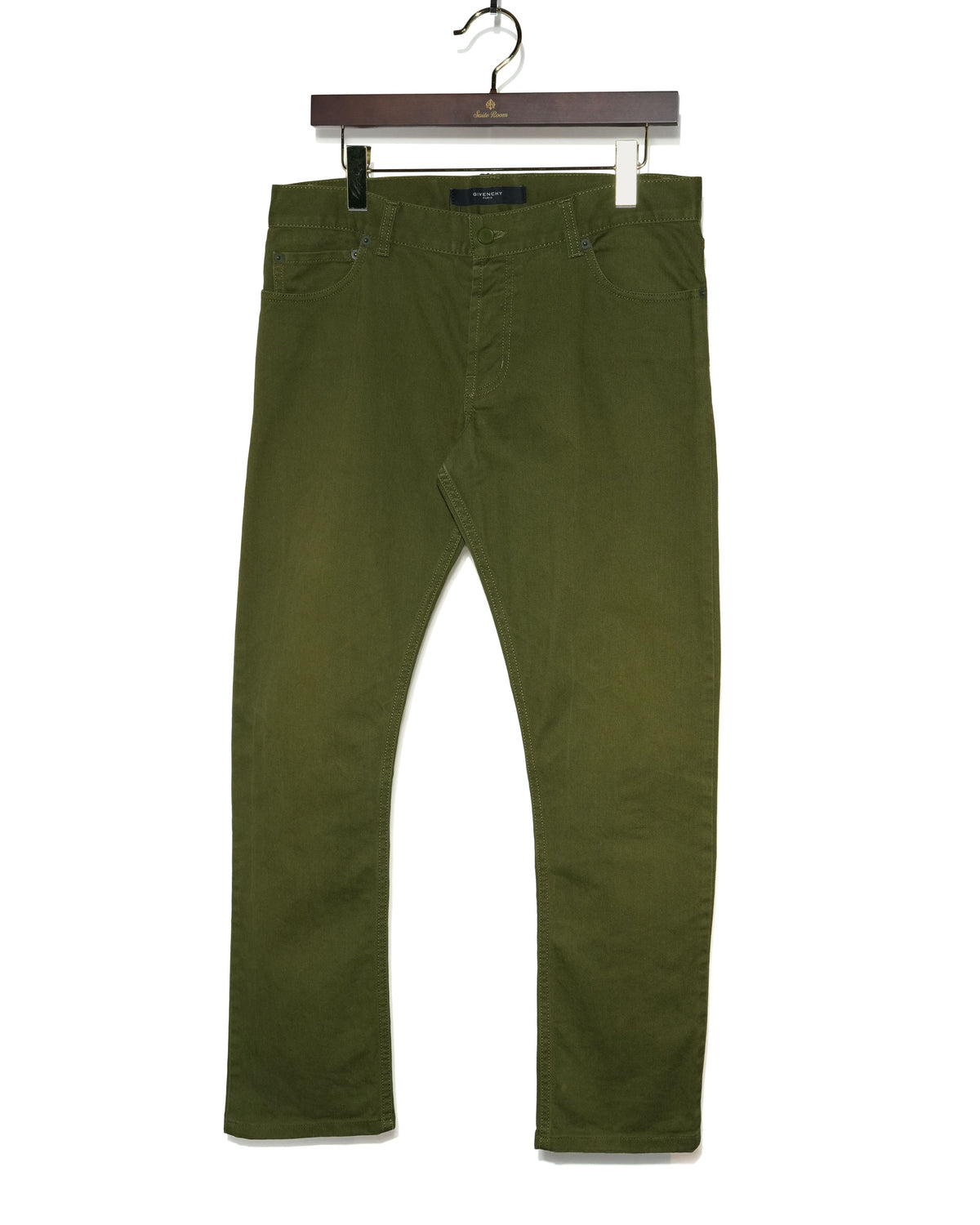 Olive Stretch Cotton Straight-Leg Pants